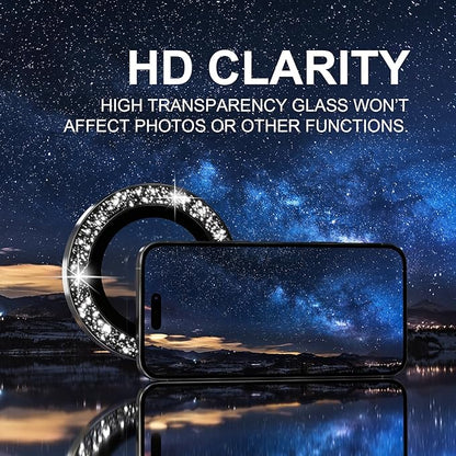 Choiche Compatible for iPhone 16 Pro/iPhone 16 Pro Max Camera Lens Protector Bling, 9H Tempered Glass Camera Cover Screen Protector Metal Ring Decoration Accessories (Glitter-Black)