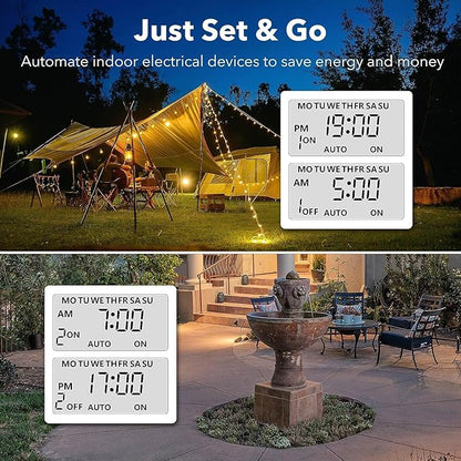 BN-LINK 7 Day Outdoor Heavy Duty Digital Programmable Timer, 125VAC, 60Hz, Dual Outlet, Weatherproof, Heavy Duty, Accurate for Lamps Ponds Christmas Lights 1875W 1/2HP ETL Listed