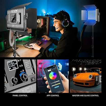 GVM Upgraded 680 RGB LED Video Light with Lighting Stand Kit, 50W Photography Lighting with Bluetooth Control, Studio Light with 18 Lighting Scenes, led Panel Lights for Video Recording, 8500lux/0.5m