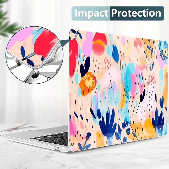 TWOLSKOO Compatible with M4 MacBook Air 13.6 inch Case 2025-2022 Release M4 A3240 M3 A3113 M2 A2681, Plastic Hard Shell & Keyboard Cover & Type C Adapter & Screen Protector, Bright Abstract Florals