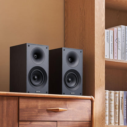 VEVOR Passive Bookshelf Speaker, 300W, Book Shelf Stereo Speakers with 5.25-Inch Woofer and 1-Inch Tweeter, Detachable Grille, 65Hz-20KHz Frequency Response, Wooden Enclosure,for Home Theater (1 Pair)