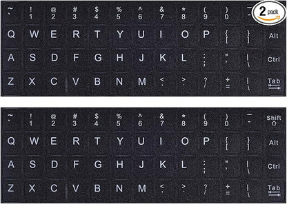 English Keyboard Stickers, 2 Pack Replacement Keyboard Letters Sticker with White Font on Black Background Universal for Computer Laptop Desktop, Matte Alphabet Stickers