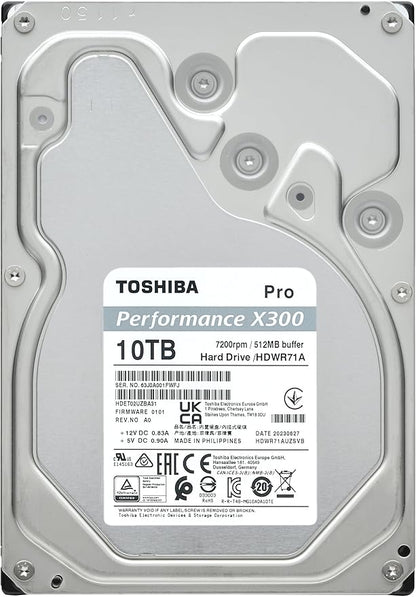 Toshiba X300 PRO 10TB High Workload Performance for Creative Professionals 3.5-Inch Internal Hard Drive – Up to 300 TB/Year Workload Rate CMR SATA 6 GB/s 7200 RPM 512 MB Cache - HDWR71AXZSTB