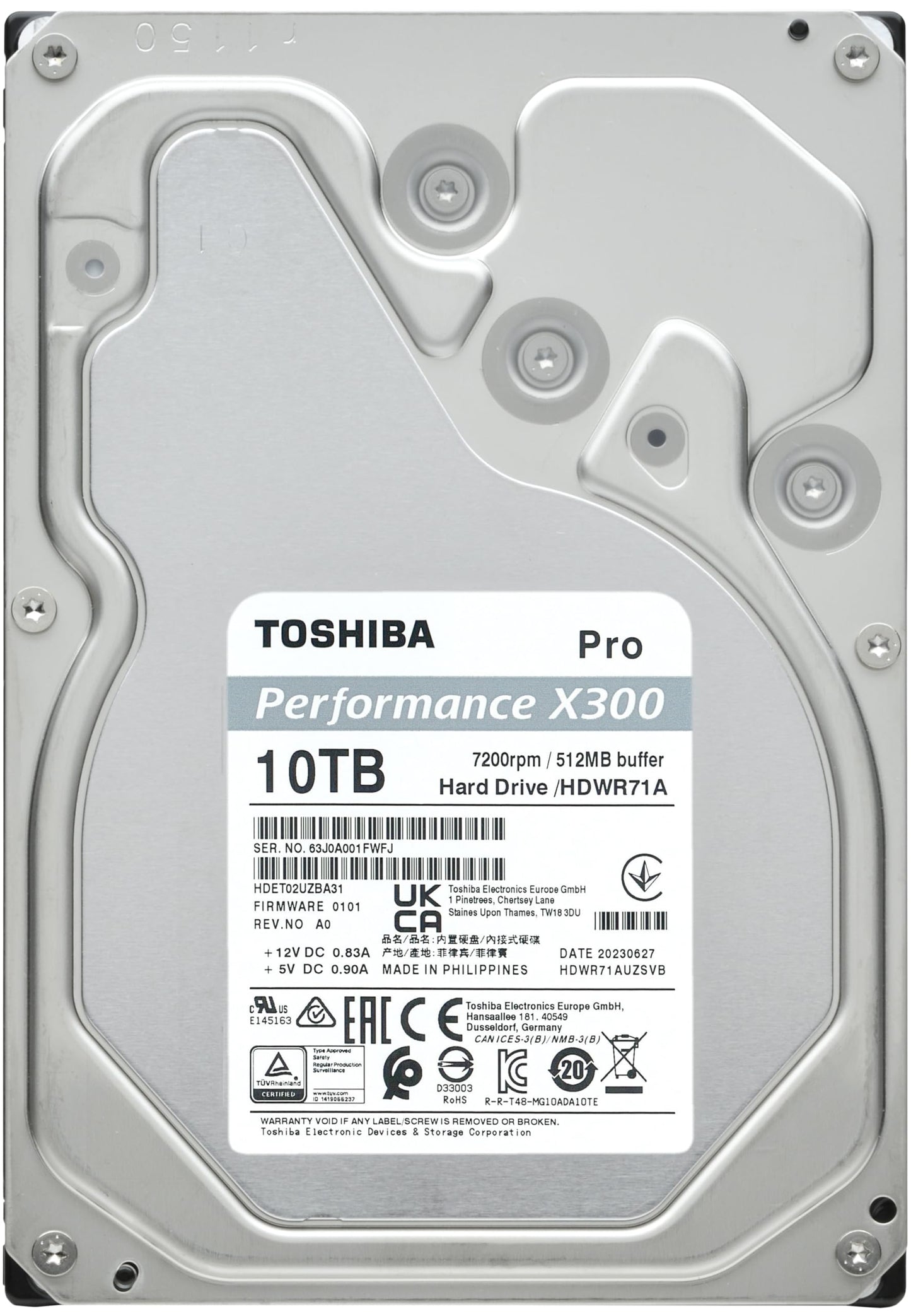 Toshiba X300 PRO 10TB High Workload Performance for Creative Professionals 3.5-Inch Internal Hard Drive – Up to 300 TB/Year Workload Rate CMR SATA 6 GB/s 7200 RPM 512 MB Cache - HDWR71AXZSTB