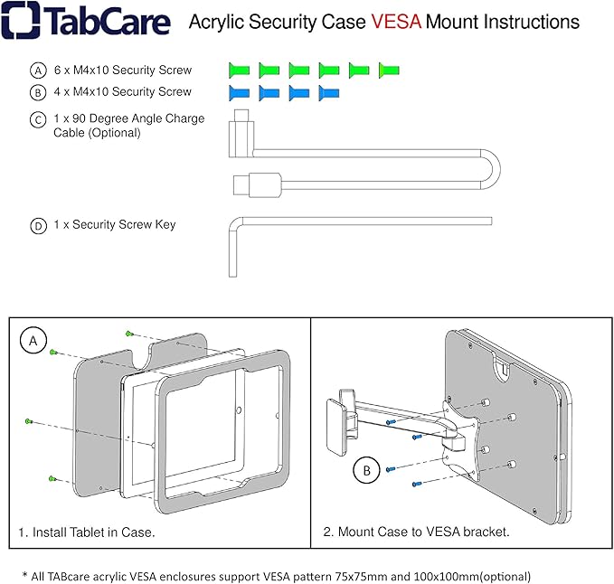 TABcare Anti-Theft Acrylic VESA Enclosure for Apple iPad mini 6 7 8.3" with Free Wall Mount Kit & 90-Degree Angle USB C Charge Cable (iPad mini 6/7 8.3", White)