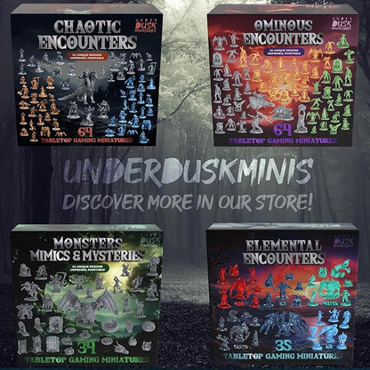 Underdusk: Elemental Encounters - 35 Unpainted Tabletop Miniatures for D&D, Pathfinder & RPGs | Includes Fire, Ice, Water, Air, and Earth Elements with Stat Blocks