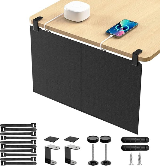 ERGO COLLECT No Drill Under Desk Cable Management and Privacy Panel 2 in 1 | Modesty Panel with Cord Organizer |Felt Standing Desk Back Skirt for Office,Home(23.6")