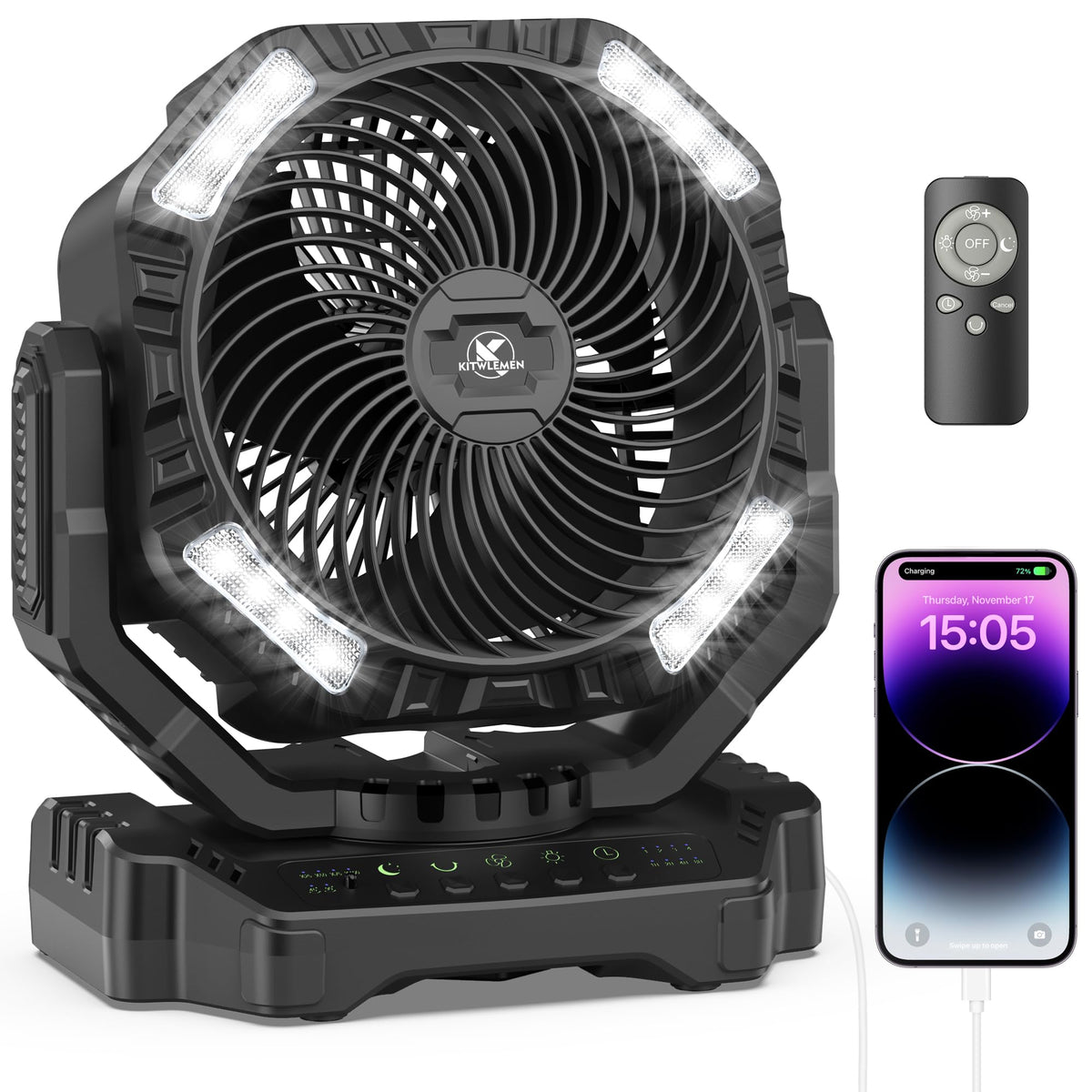 40000mAh Battery Powered Fan, Rechargeable Oscillating Floor Fan with Remote, 136H Cooling Camping Essentials for RV Garage, Fathers Day Gift for Men Dad Blue Collar Worker, Co-Branded with AMACOOL
