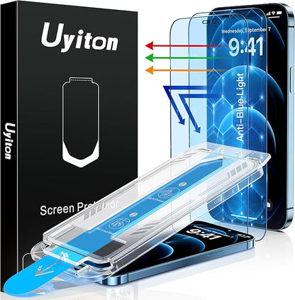 Uyiton Anti-Blue Light for iPhone 12 Pro Max Screen Protector - Unbreak-Glass Full Coverage Case Friendly Scratch Resistance 9H Tempered Glass Screen Protector for iPhone 12 Pro Max, 2 Pack