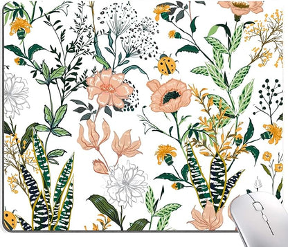 Mouse Pad, Premium-Textured Mouse Mat, Non-Slip Rubber Base Mousepad for Laptop, Computer & PC,9.5×7.9 in, Creamy White Floral