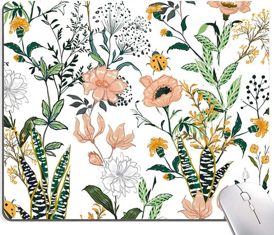 Mouse Pad, Premium-Textured Mouse Mat, Non-Slip Rubber Base Mousepad for Laptop, Computer & PC,9.5×7.9 in, Creamy White Floral