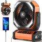 Camping Fan with Light - 20000mAh Rechargeable Battery Tent Fan, 112Hrs Max, 8 Speeds, Digital Display, Timer, Auto Oscillation, 270° Pivot & Hook for Garage, RV, Hurricane, Co-Branded with AMACOOL