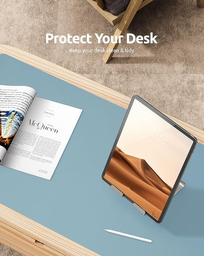 YSAGi Leather Desk Protector, Office Mat, Large Mouse Mat, Non-Slip PU Leather Blotter, Laptop Desk Pad, Waterproof Writing Pad for Office and Home (Ice Blue, 23.6" x 13.8")