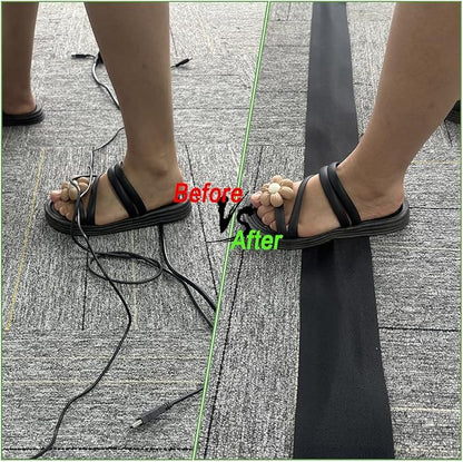 Floor Cable Covers - 20ft Oxford Fabric Cord Protector with Adhesive Hook & Loop,Waterproof Wire Storage Sleeve for Any Floor Surface,Durable Cable Management to Prevent Tripping Hazards (Black, 20ft)