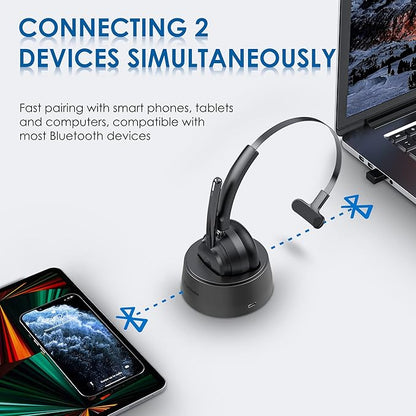 Bluetooth Headset, Wireless Headphone with Microphone for Computer, On Ear Bluetooth Headset with USB Dongle for Office Call Center Skype Zoom Meeting Online Class (Gray)
