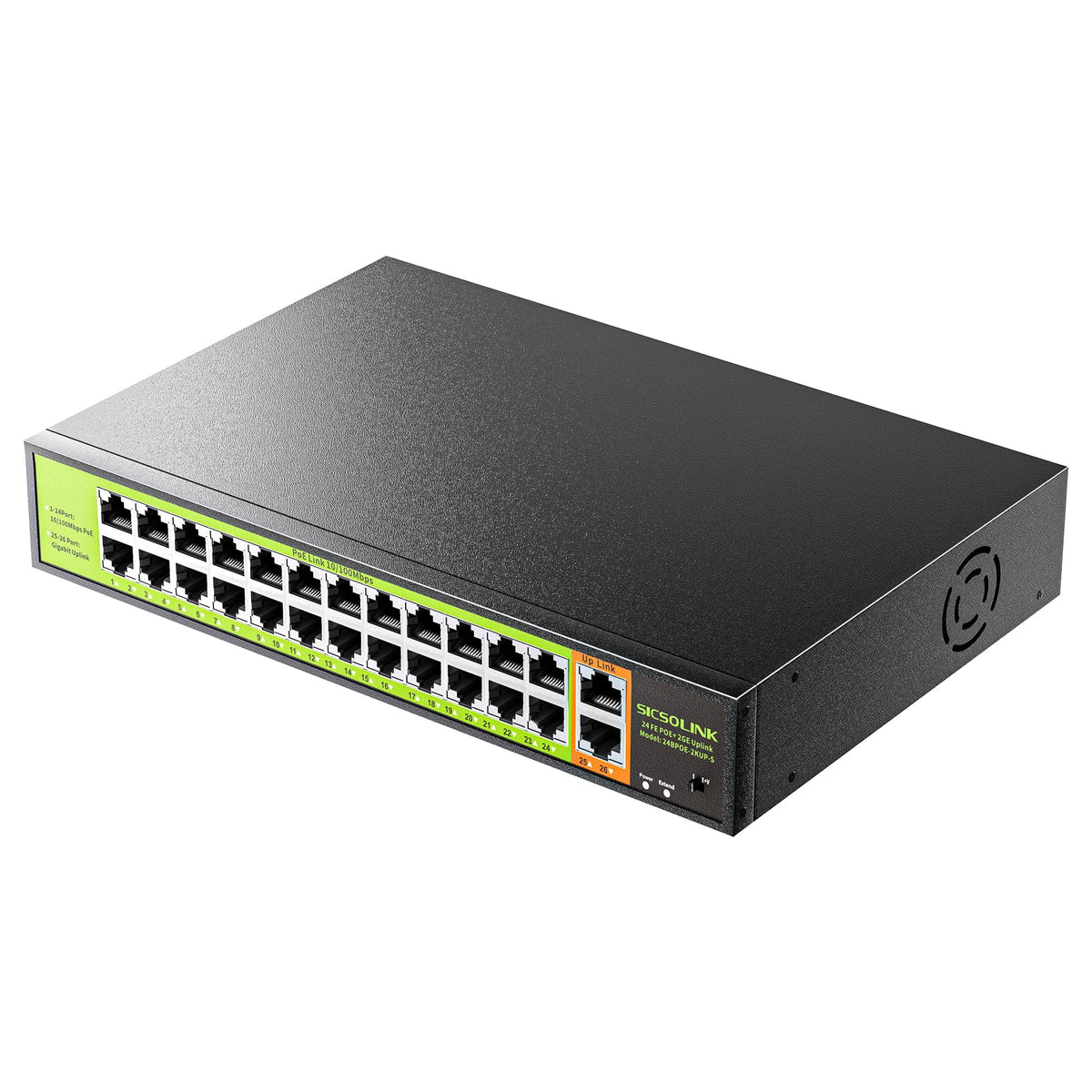 SICSOLINK 24 Port IP Camera PoE+ Switch, 400W 2 Gigabit Uplink Rackmount