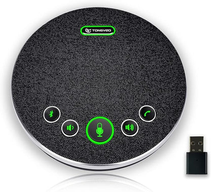 Bluetooth Speakerphone Conference Microphones, Wireless Conference Speaker 360°Voice Pick up with 4 AI Noise Cancellation Mics USB/Dongle/Bluetooth Connection 8 Hour Call Time for 8-12 People
