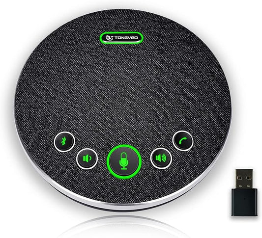 Bluetooth Speakerphone Conference Microphones, Wireless Conference Speaker 360°Voice Pick up with 4 AI Noise Cancellation Mics USB/Dongle/Bluetooth Connection 8 Hour Call Time for 8-12 People