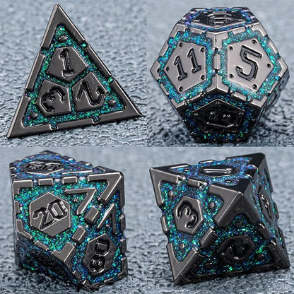 DND Metal Dice Set, Polyhedral Dice Set for RPG D&D Dice with Cracks Dungeons and Dragons Dice Set for RPG TTRPG D&D Die with Gift Case(Black Nickel Dark Green)