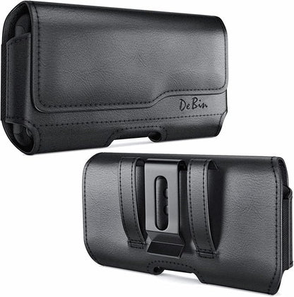 DeBin Holster for Large iPhone Plus, Pro Max Models 16 15 14 13 12 11 Xs Max – Leather Cell Phone Belt Holder Case with Clip, Carrying Pouch Cover Fits Phone with Case on, Black