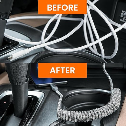 Ventev Helix 3ft Expandable USB C to USB C Cable | Fast Charging Cable for iPhone 16/16 Pro/15, MacBook, iPad Pro, Pixel 9, Samsung S25 | No Tangle Cord for Fast Charger, Crafted for The Car, Gray