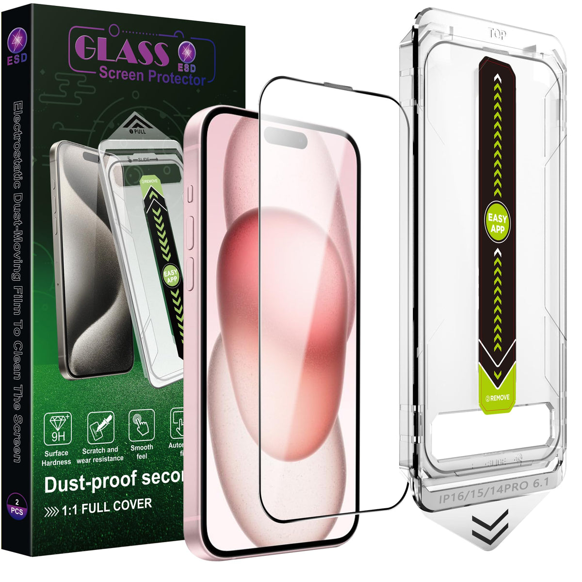 SY SHANGYAN 2 Pack Anti Blue Light Matte Screen Protector for iPhone 15 Pro (6.1-Inch),9H Tempered Glass,Anti-Glare,Full Coverage,Anti-Fingerprint,Auto Dust Removal,Bubble-Free