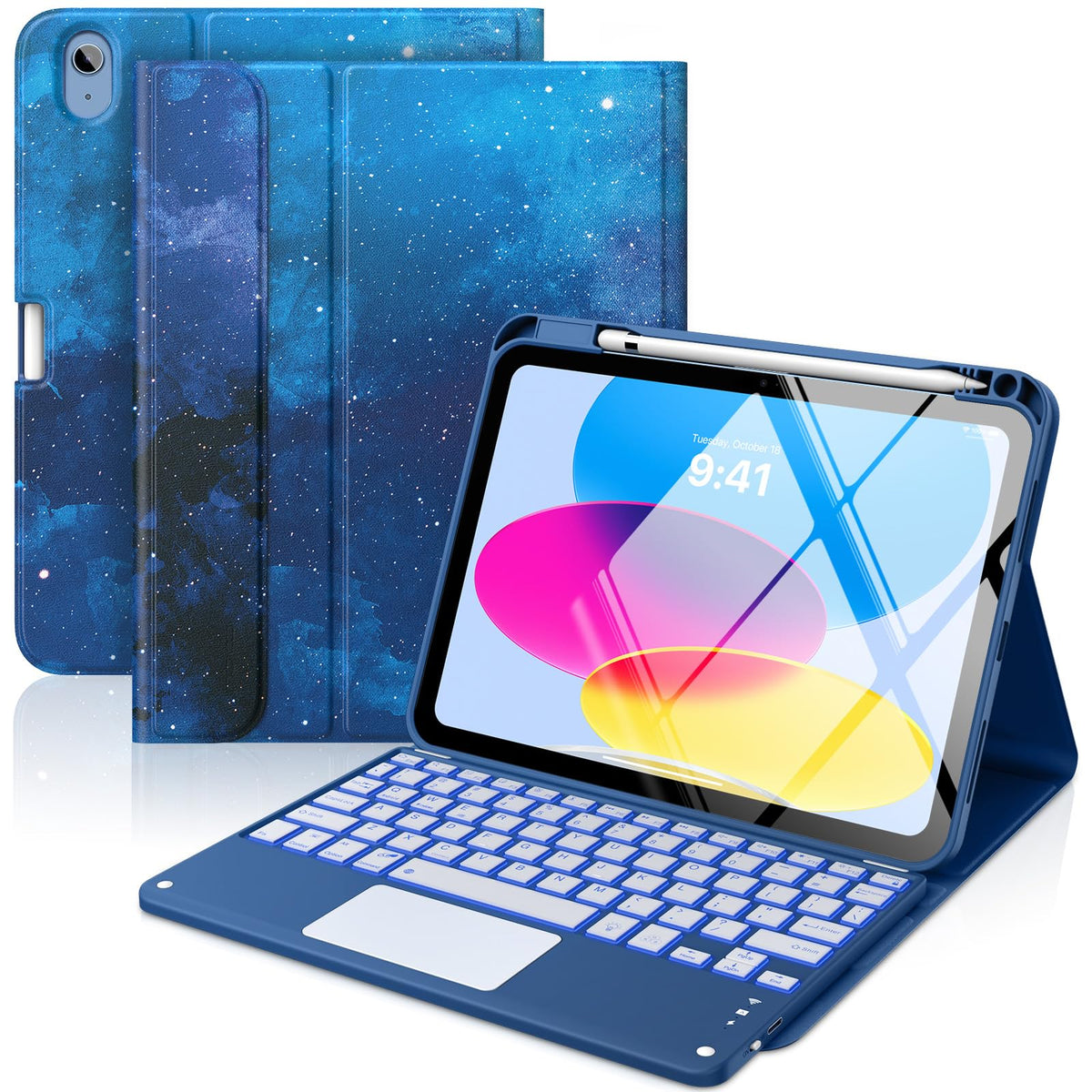 MoKo Touch Keyboard Case for iPad (A16) 11th/10th Gen,Nosegay Pink