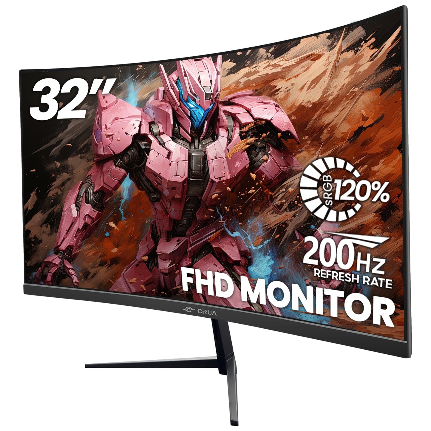 CRUA 32" FHD 200Hz Curved Gaming Monitor, 1800R, AMD FreeSync, Black