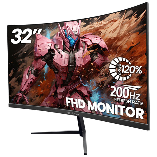 CRUA 32" FHD 200Hz Curved Gaming Monitor, 1800R, AMD FreeSync, Black