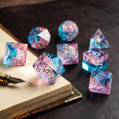 Haxtec Sharp Edge DND Dice Set, Sparkling Resin Polyhedral RPG Dice