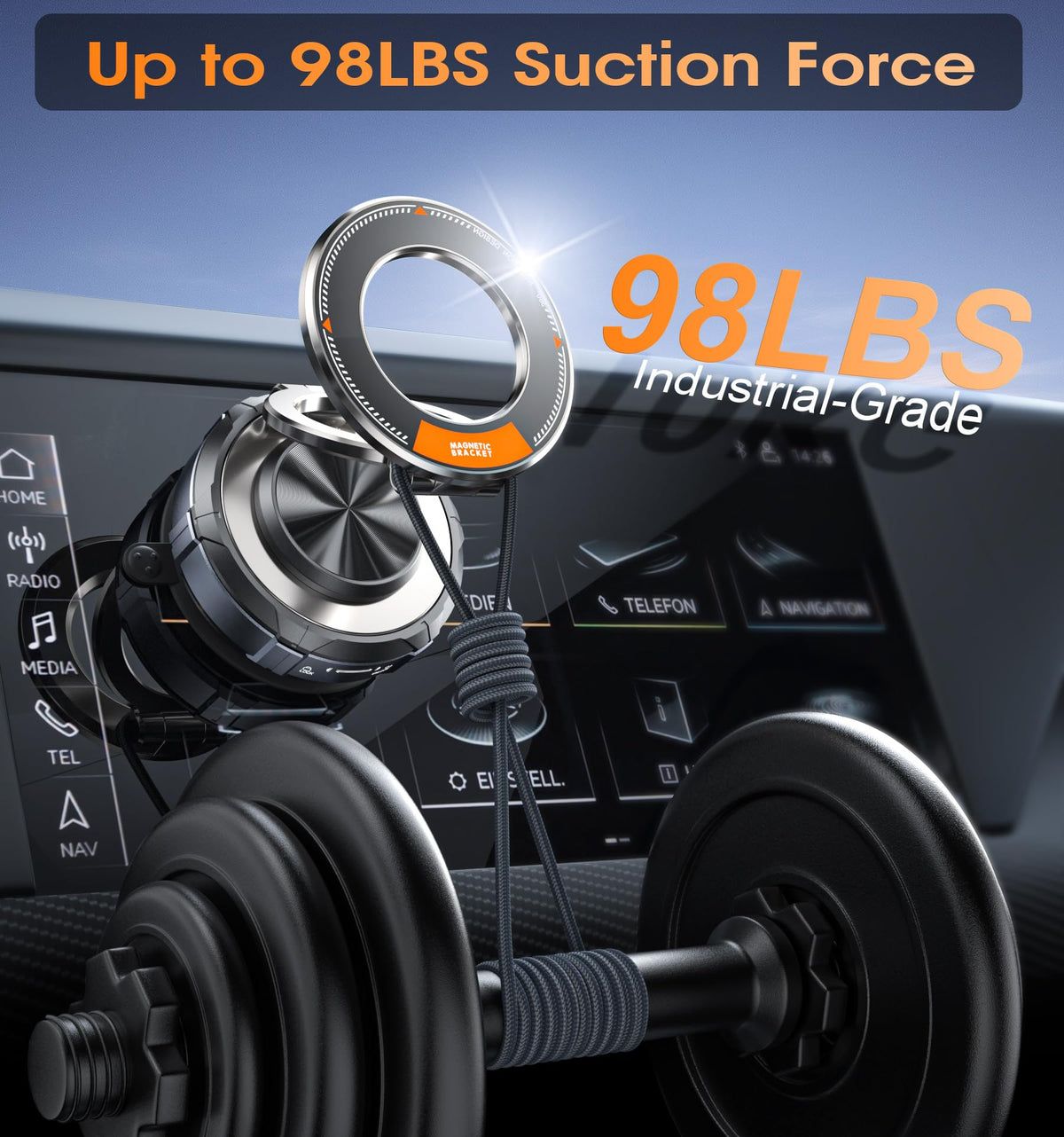 Suction Cup Car Phone Mount, 98 LBS Hold, 360° Zinc Alloy Stand for MagSafe