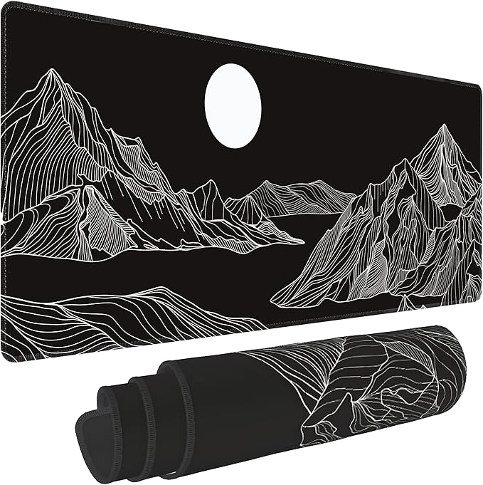 Black and White Mountain Large Mouse Pad,Gaming Keyboard Desk Pad,Extended Mouse Mat Non-Slip Rubber Base with Stitched Edges for Office Game Home XL 31.5"x11.8"