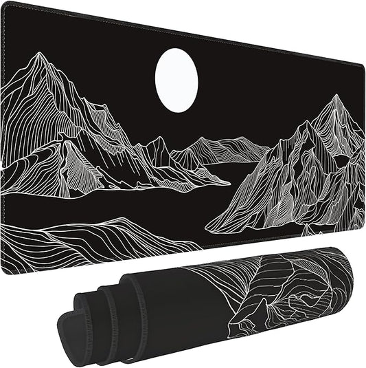 Black and White Mountain Large Mouse Pad,Gaming Keyboard Desk Pad,Extended Mouse Mat Non-Slip Rubber Base with Stitched Edges for Office Game Home XL 31.5"x11.8"