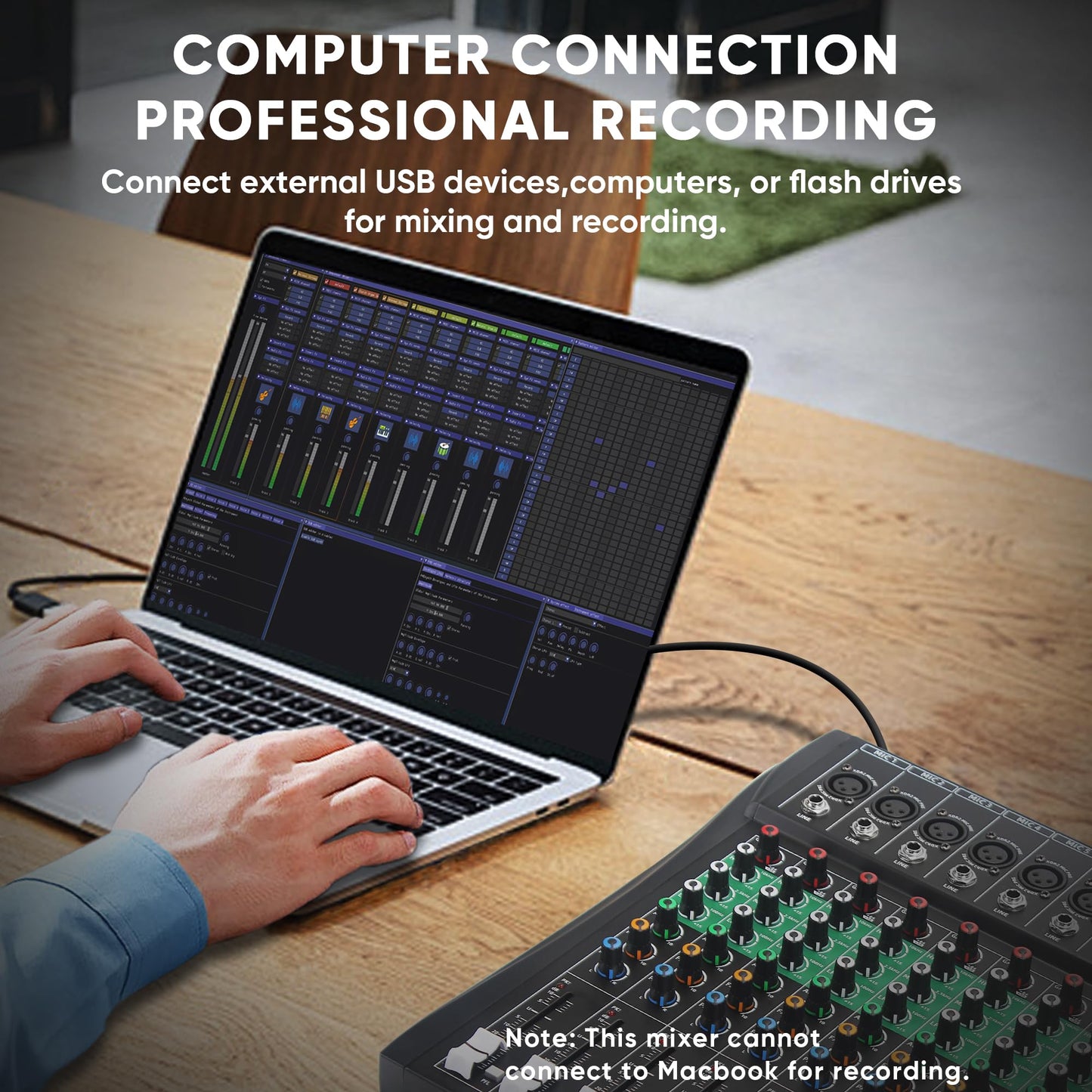 MIZISNR 6 Channel Audio Mixer, Professional DJ Mixer Board Sound Music Mixing Console Digital Mixer with Reverb, Bluetooth, USB Port, 48V Phantom Power for Recording Karaoke Podcasting