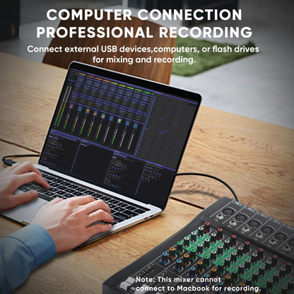 MIZISNR 6 Channel Audio Mixer, Professional DJ Mixer Board Sound Music Mixing Console Digital Mixer with Reverb, Bluetooth, USB Port, 48V Phantom Power for Recording Karaoke Podcasting
