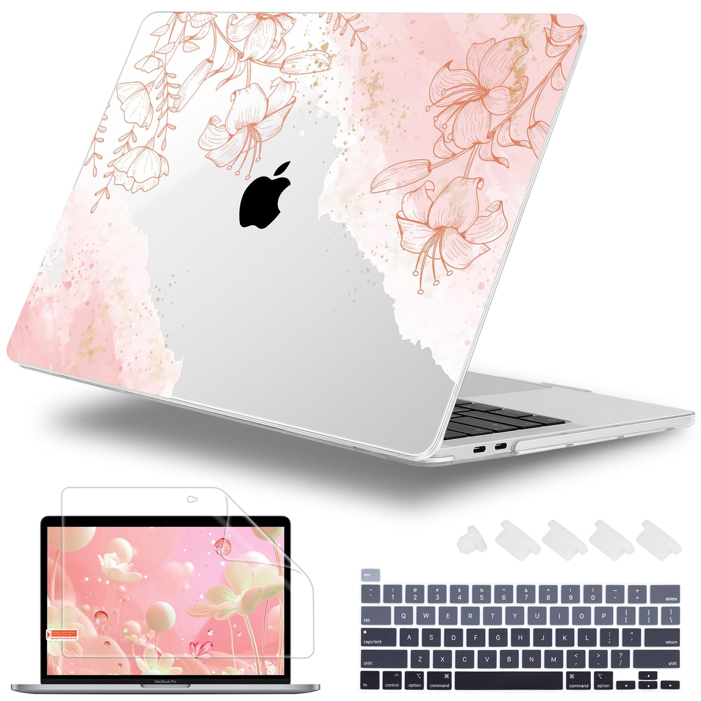 Lepeoac for MacBook Pro 16 inch Case 2019 2020 Release Model A2141, Plastic Hard Shell Cover with Keyboard Cover for MacBook Pro 16 inch with Touch Bar & Touch ID - Watercolor Floral
