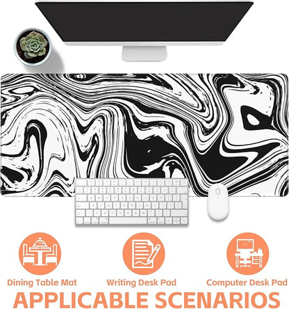 Mouse Pad Large Black and White Fluid Non-Slip Gaming Desk Mat with Stitched Edge Laptop Keyboard Desk Pad for Work Home Gaming (35.4 x 15.7 Inches)