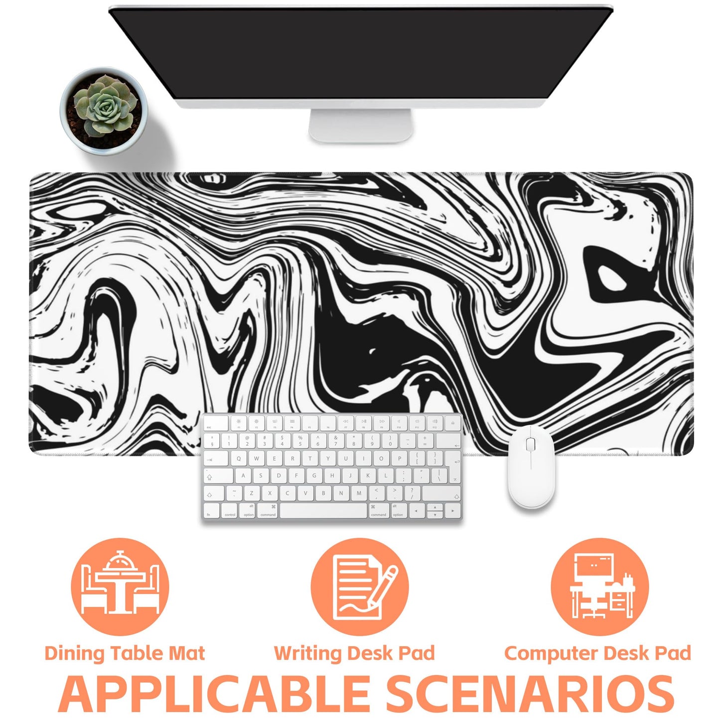 NIYLYNSYN Mouse Pad Large Black and White Fluid Non-Slip Gaming Desk Mat with Stitched Edge Laptop Keyboard Desk Pad for Work Home Gaming (35.4 x 15.7 Inches)