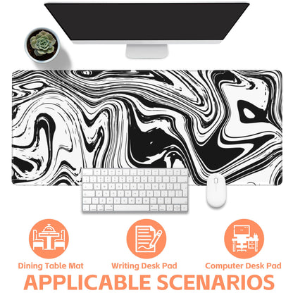 NIYLYNSYN Mouse Pad Large Black and White Fluid Non-Slip Gaming Desk Mat with Stitched Edge Laptop Keyboard Desk Pad for Work Home Gaming (35.4 x 15.7 Inches)