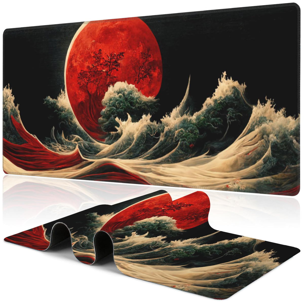 Purple Groovy Flowers Desk Mat,Large Vintage Floral Gaming Keyboard Mouse Pad,Non-Slip Rubber Base Desk Pad Thick Stitched Edges Waterproof Mousepad Mouse Mat 31.5"x11.8"