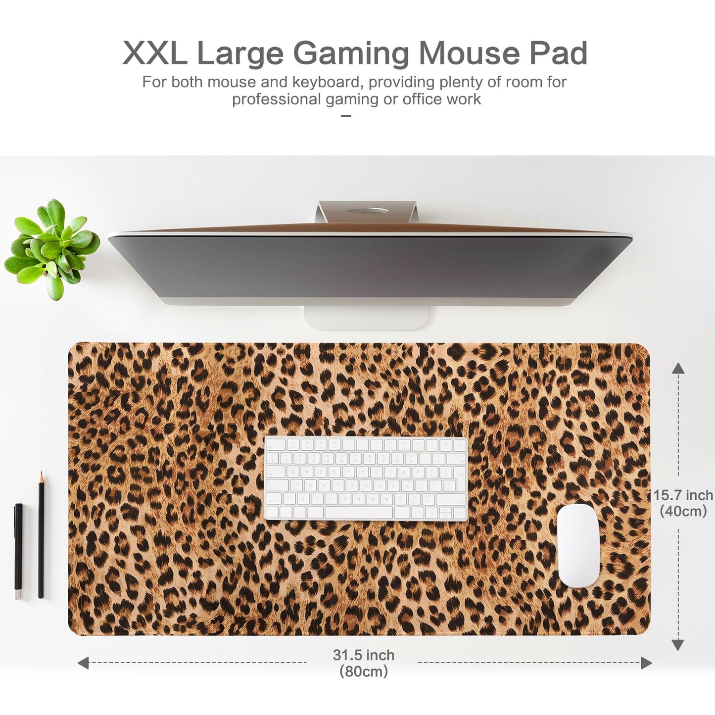 Lokigo Big Desk Pad, Large Desk Mat, 31.5"x15.7", Leopard Print