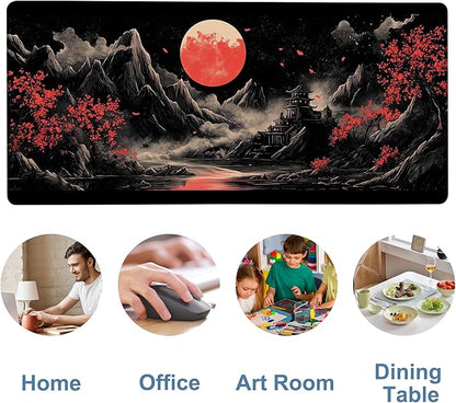 Chinese Style Painting Gaming Mouse Pad 3mm Thick Stitched Edge Waterproof Non-Slip Large Computer Keyboard Mouse Mat,Suitable for Office Entertainment Decorative Desk Pad 35.4 x 15.7 Inches