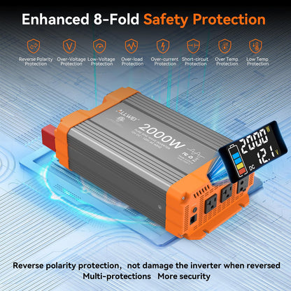 ALLWEI 2000W Pure Sine Wave Inverter 12V DC to 120V AC Converter, Surge 4000W, 20A Sockets, Hardwire Port, Power Inverters for Vehicles, RV Truck Home Solar & Off-Grid Inverter, Remote Controller