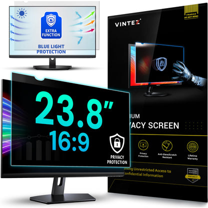 VINTEZ 23.8 Inch 16:9 Privacy Screen for Computer Monitor and Laptop - Anti Glare Protector Film Blue Light Filter Eye Protection - Computer Screen Privacy Shield, [1 Pack]