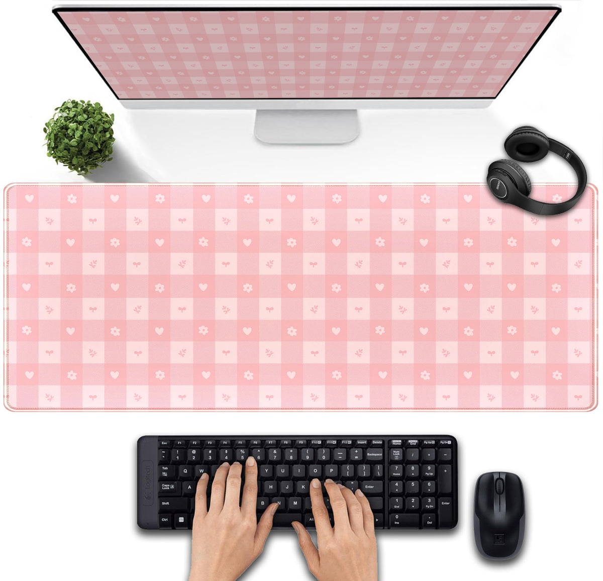 Cute Pastel Mint Green Forest Sage Desk Mat Anime Large Gaming Mouse Pad XL, Aesthetic Sunrise Laptop Computer Keyboard Mouse Mat, Women Office Desk Decor Cover Mat with Stitched Edges 31.5"x11.8"