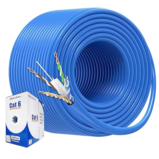 Cable Matters [UL Listed] 10Gbps in-Wall Riser Rated (CMR) 23AWG Bare Copper Cat6 Ethernet Cable - 500ft, Solid, UTP Cat 6 Ethernet Cable Spool, Cat 6 Cord Bulk, Blue