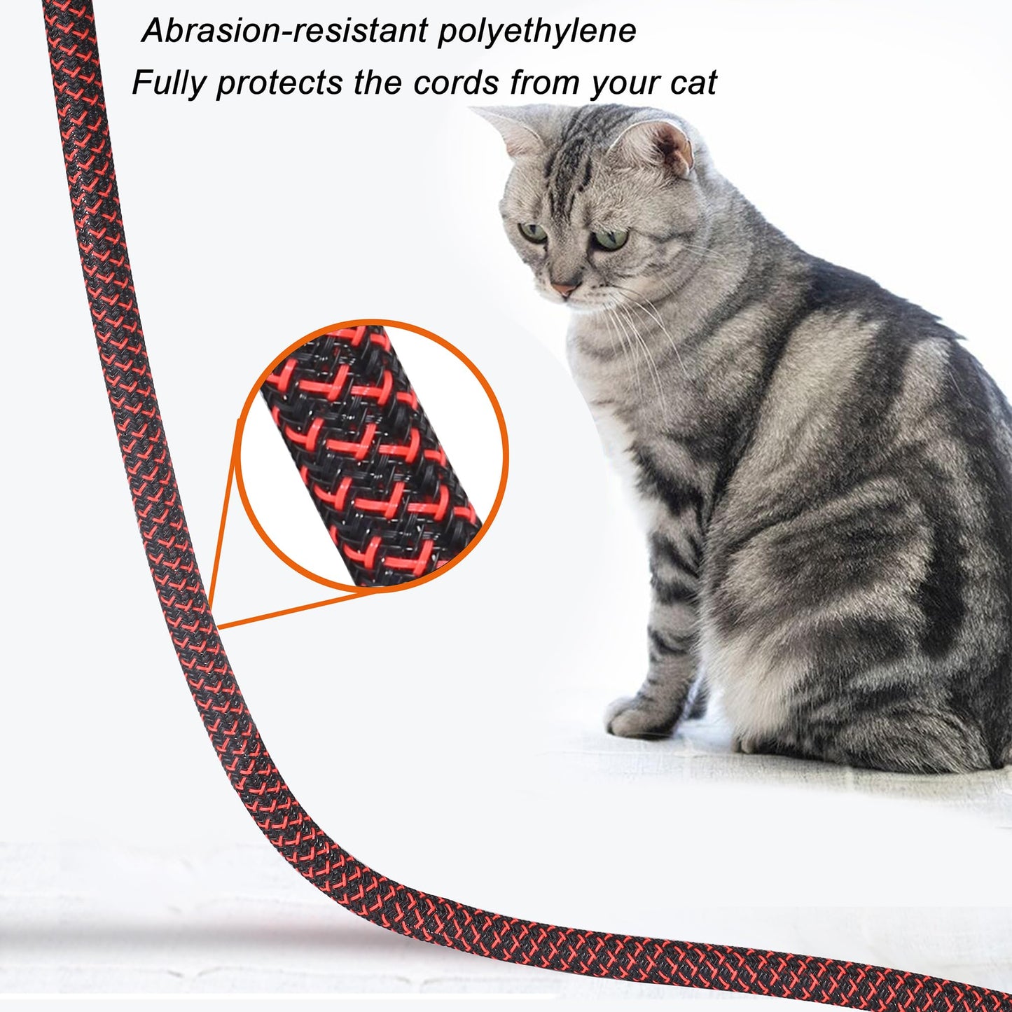 CrocSee 10ft - 1/2 inch Braided Cable Management Sleeve Cord Protector - Self-Wrapping Split Wire Loom for TV/Computer/Home Theater/Engine Bay - Black/Red