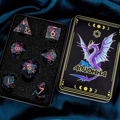 ARUOHHA DND Resin Dice Translucent Sharp Edged Dragons Dice Set, 7pcs Flower Leaf Polyhedral Dungeons D and D Dice RPG Role Playing Game D20 D12 D10 D8 D6 D4