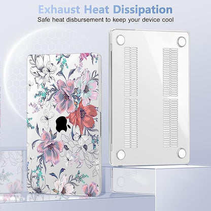 Case for MacBook Air 15 Inch 2025 2024 2023 Release M4 A3241 M3 A3114 M2 A2941, Hard Shell with Screen Protector & Keyboard Cover, Compatible with Touch ID, Floral C319