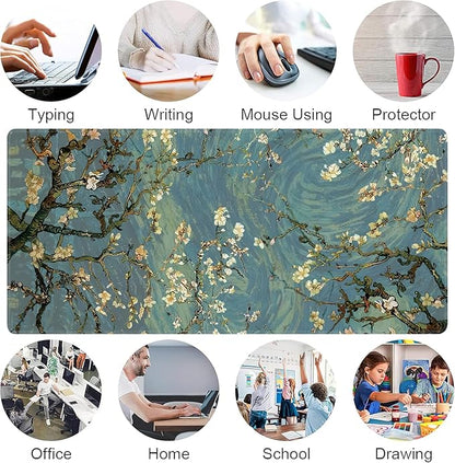 Almond Blossoms Large Mouse Pad,Gaming Keyboard Desk Pad,Extended Mouse Mat Non-Slip Rubber Base with Stitched Edges for Office Game Home XXL 35.4"x15.7"
